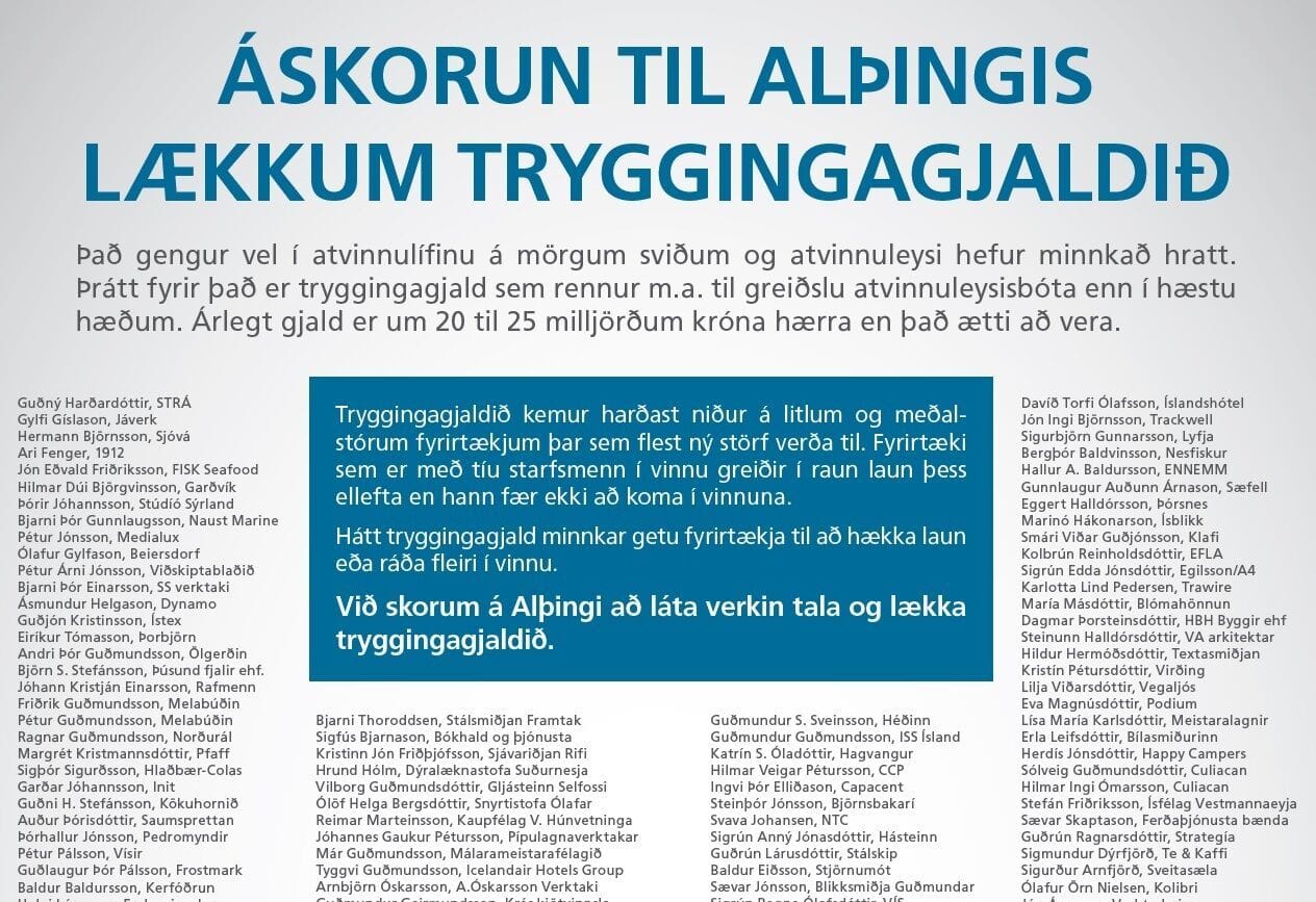 300 stjórnendur skora á Alþingi að lækka tryggingagjaldið