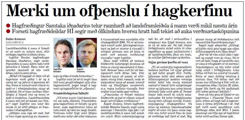 Landsframleiðsla á mann aldrei verið jafnmikil á Íslandi