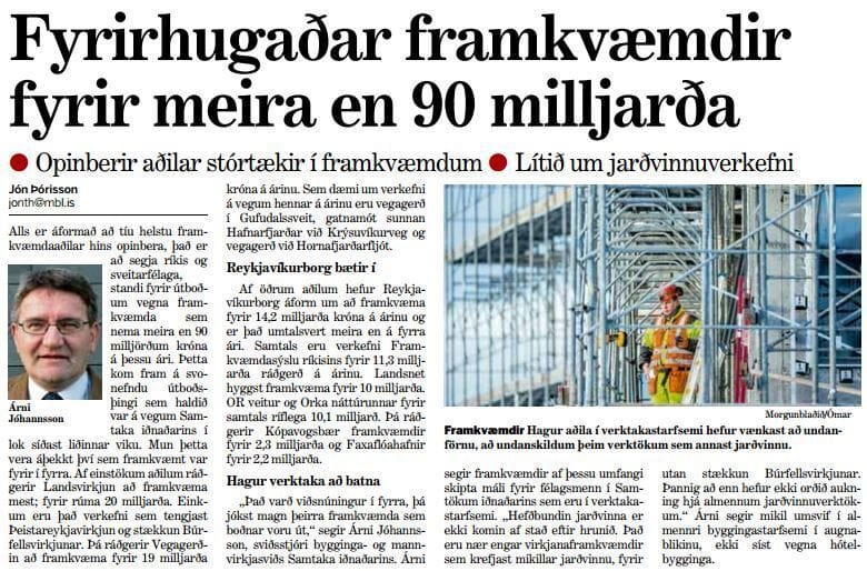 Tíu helstu framkvæmdaaðilar með meira en 90 milljarða króna