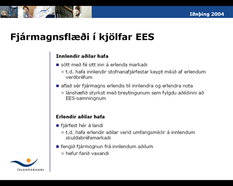 Bjarni Ármannsson - Fjármagnsflæði í kjölfar EES